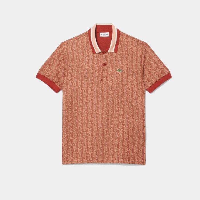 Lacoste Contrast Collar Monogram Motif Polo Shirt 