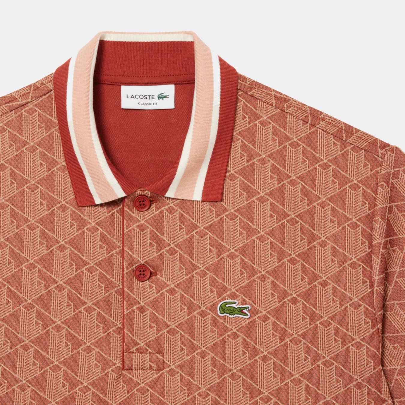 Lacoste Contrast Collar Monogram Motif Polo Shirt 