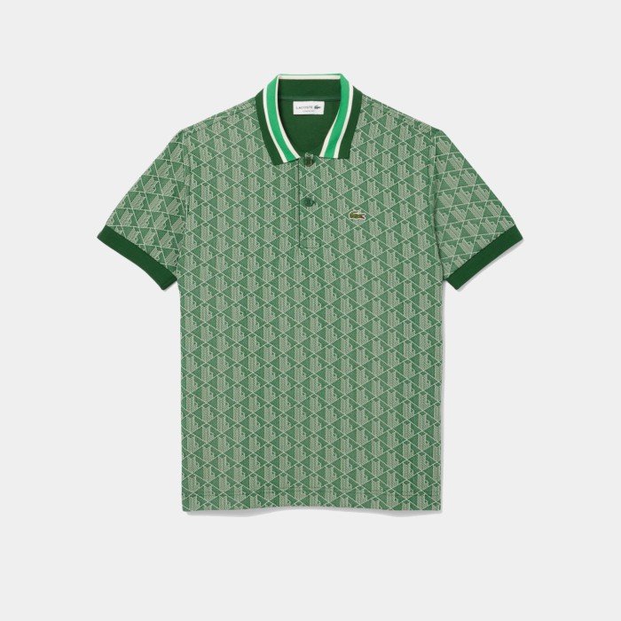 Lacoste Contrast Collar Monogram Motif Polo Shirt 