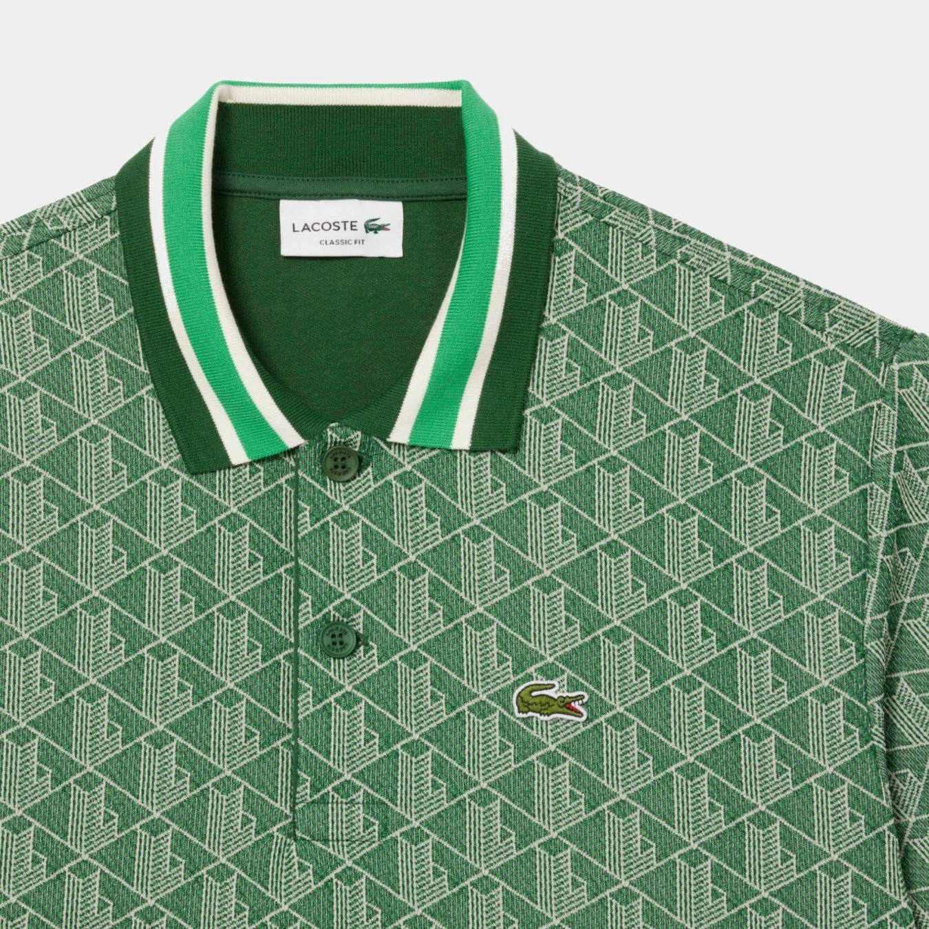 Lacoste Contrast Collar Monogram Motif Polo Shirt 
